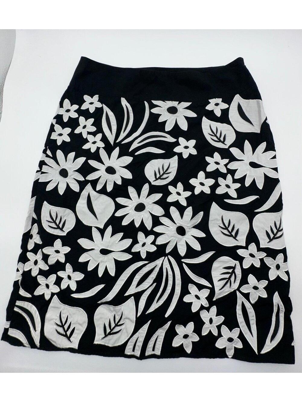 Liz Claiborne Black White Floral Design A-Line Silhouette Skirt Women's Size 10